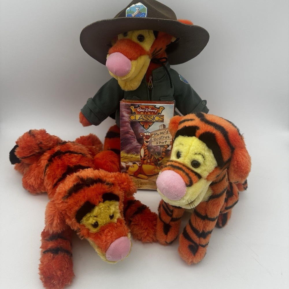 Vintage TIGGER Disney Winnie The Pooh Lot Of 3 Plus VHS EUC